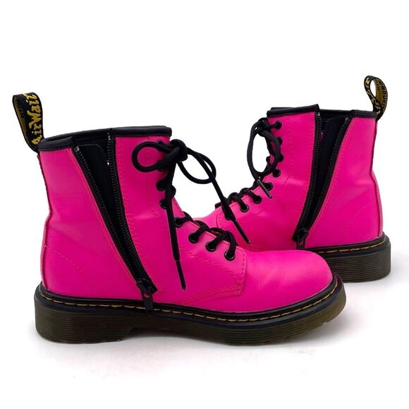 Dr. Martens Junior 1460J 8-Eye Combat Boot Hot Neon Pink Leather Girls Size 1 - Picture 13 of 16